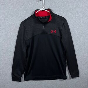 Under Armour ColdGear Mens Small Quarter Zip Pullover Black Grey Red Heathered